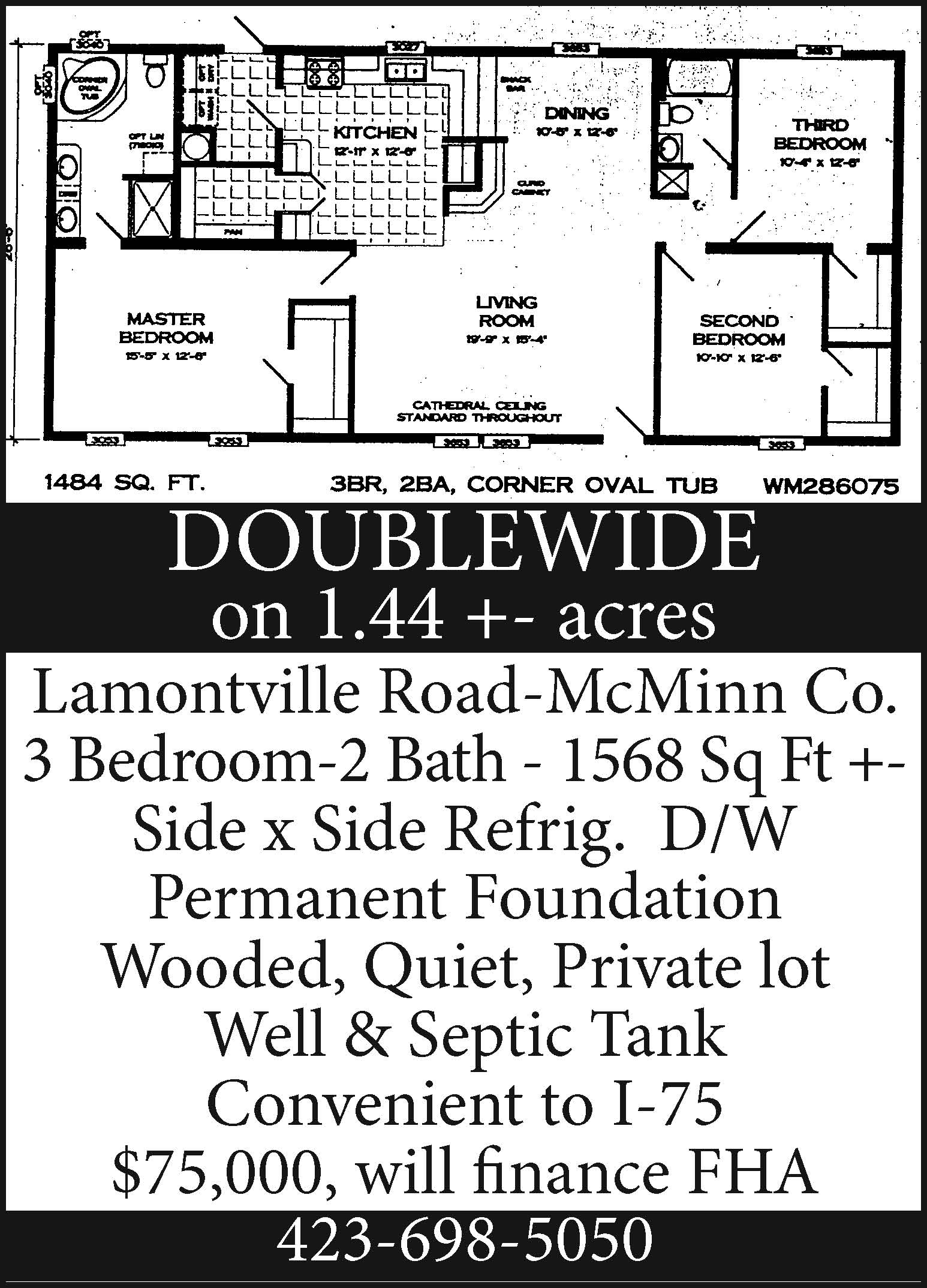 Double Wide on 1.44 acres on Lamontville Road